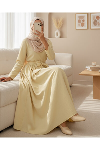 Modamorfo Beli Lastiki Pleated Parachute Skirt - Light Yellow