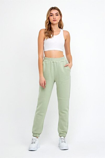 ESPİNA Γυναικεία πλεκτά φούτερ με τρεις κλωστές με ελαστική μέση και πόδι Jogger Mint Green