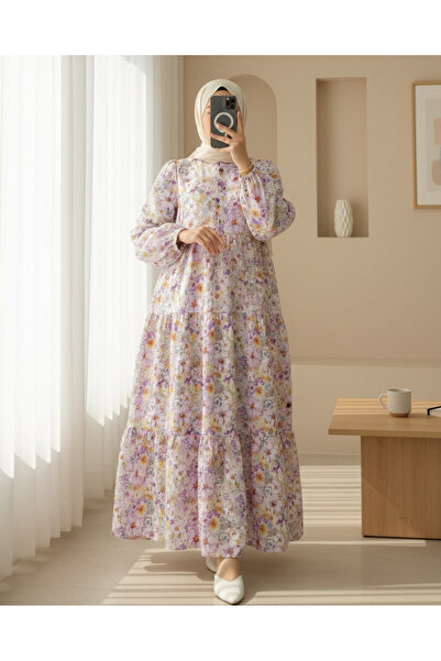 Modamorfo Φόρεμα με λουλουδάτο σχέδιο με μισό κουμπί - λιλά