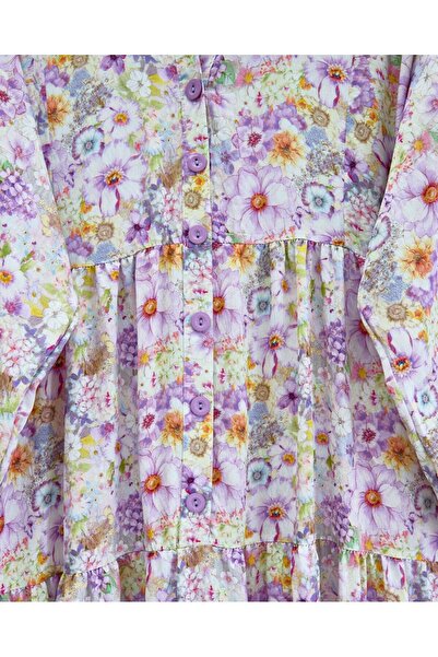 Modamorfo Φόρεμα με λουλουδάτο σχέδιο με μισό κουμπί - λιλά