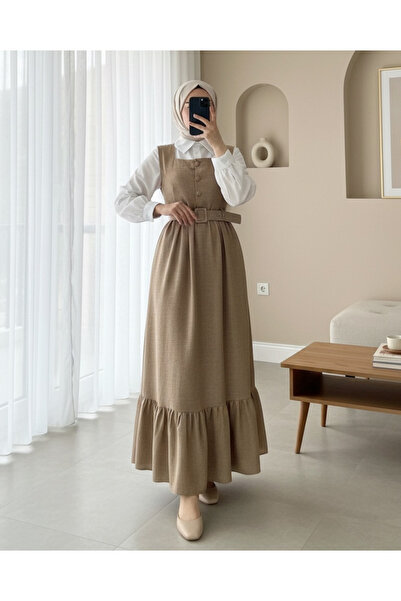 Modamorfo Φόρεμα Gilet με κουμπιά στο επάνω μέρος, βολάν στο κάτω μέρος και ζώνη στη μέση - Βιζόν