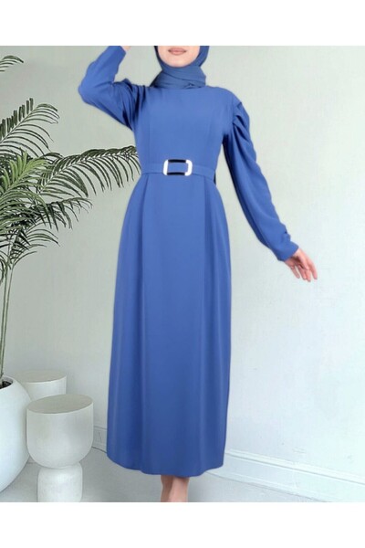 Modamorfo Šaty s přezkou s melounovým rukávem -indigo