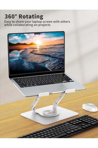 fulina Laptop Stand with 360° Rotating Base, Ergonomic Computer Riser for Desk, Adjustable Height , White