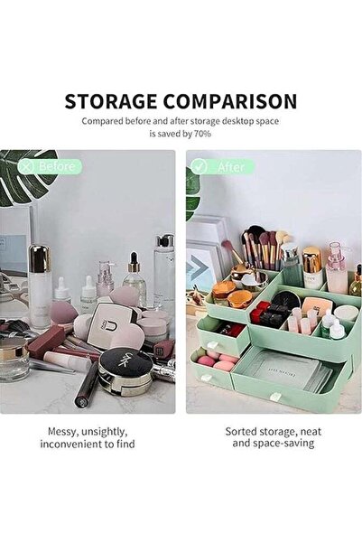 fulina Makeup Organizer, Cosmetic Storage Box with Drawer, Elegant Vanity Case, for Bathroom Bedroom Green