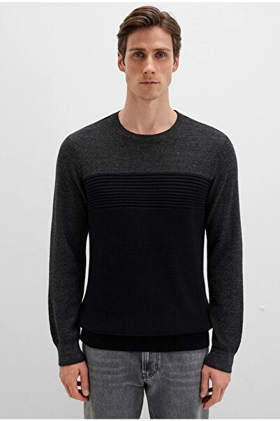 Mavi 070377 Color Block Crew Neck Long Sleeve T-Shirt Men's T-Shirt Black