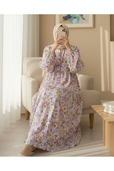 Modamorfo Φόρεμα με λουλουδάτο σχέδιο με μισό κουμπί - λιλά