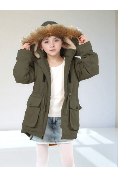 Wild Flower Girl's Winter Coat - Long Winter Canvas Coat - Thick Winter Coat - Puffer Hooded Coat