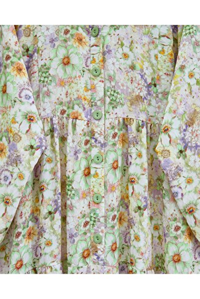 Modamorfo Φόρεμα με λουλουδάτο σχέδιο με μισό κουμπί - Ανοιχτό κίτρινο