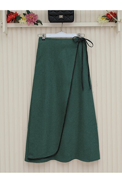 Modamorfo Elastic Waist Thin Piping Cashmere Skirt - Emerald
