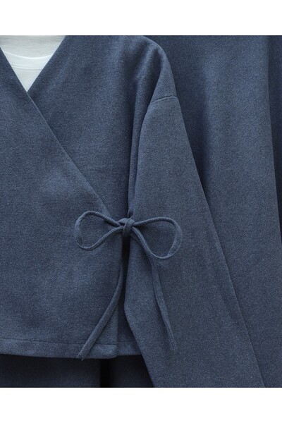 Modamorfo Cashmere Kimono Set with Tie-Front Skirt - Indigo
