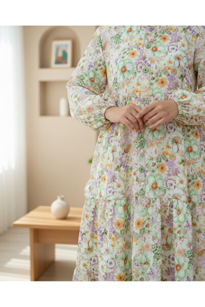 Modamorfo Φόρεμα με λουλουδάτο σχέδιο με μισό κουμπί - Ανοιχτό κίτρινο