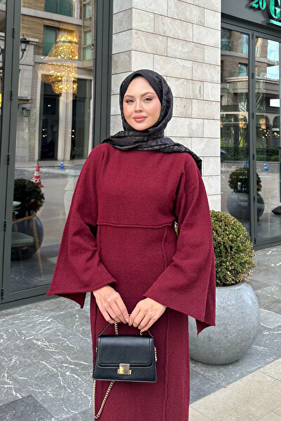 LOCCO Γυναικείο φόρεμα με αυτοσχεδιασμό κρασί χρώματος μπορντό