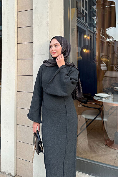 LOCCO Women's Self-Patterned Kraş Dress Anthracite