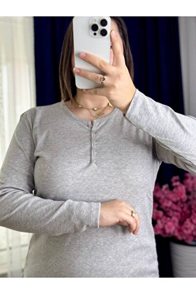 YNSGİYİM Yns - Kadın Pamuklu Ribana %100 T-shırt Bluz Uzun Kollu