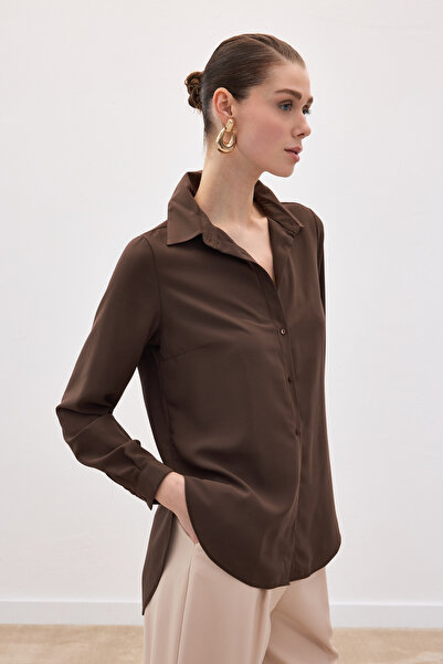 Sateen Απλό Κλασικό Πουκάμισο - Καφέ