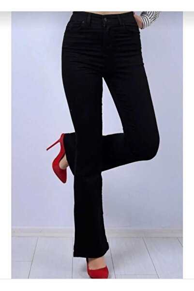 Lixera بنطلون جينز أسود عالي الخصر من الليكرا الإسباني