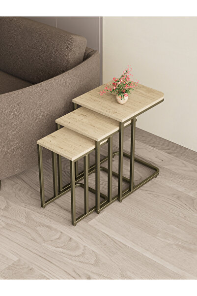 Dekoport Koltuk Altı Sehpası Tekerli Zigon 3 lü Zigon Sehpa Takımı