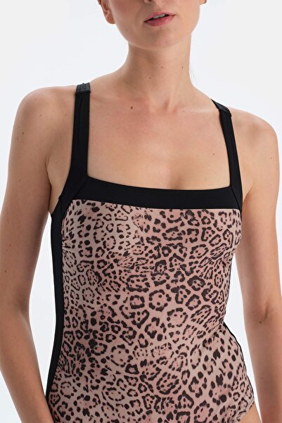 Dagi Μαγιό καφέ λεοπάρ με τετράγωνο λαιμόκοψη