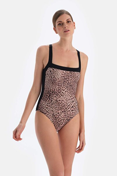 Dagi Μαγιό καφέ λεοπάρ με τετράγωνο λαιμόκοψη