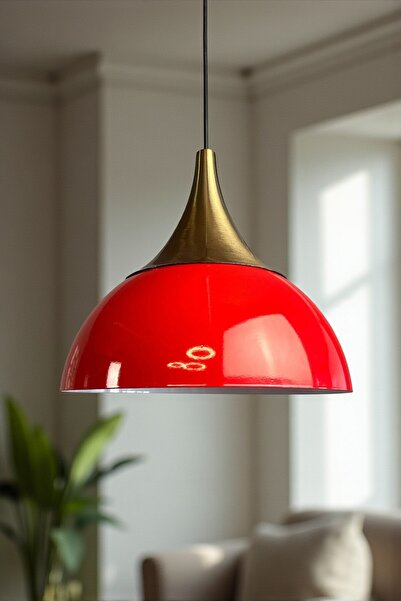 Bamyum Yimpi Kırmızı Avize Tekli Sarkıt Eskitme Kubbe Başlık Salon Mutfak Kua...