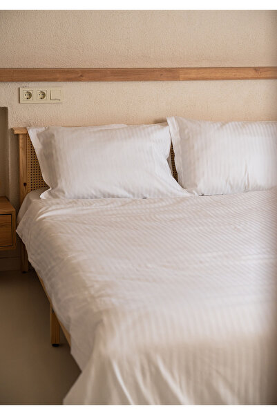 Evim Σετ παπλωματοθήκης 100% βαμβακερό σατέν με κάθετη γραμμή, λευκό 160x220 cm