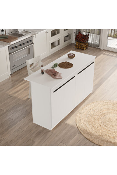 Yurupa Island 160cm Ada Mutfak Yemek Masası 4 Kapaklı Beyaz ISL1-W