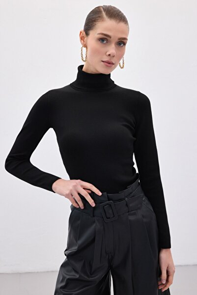 Sateen Πλήρες Πλεκτό Ρούχο Ψαρά - Μαύρο