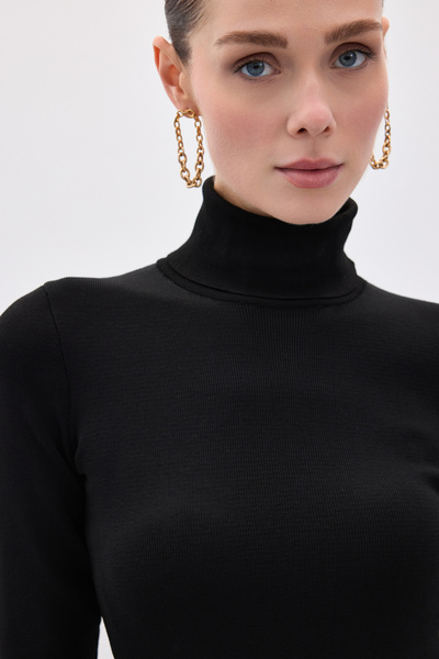 Sateen Πλήρες Πλεκτό Ρούχο Ψαρά - Μαύρο