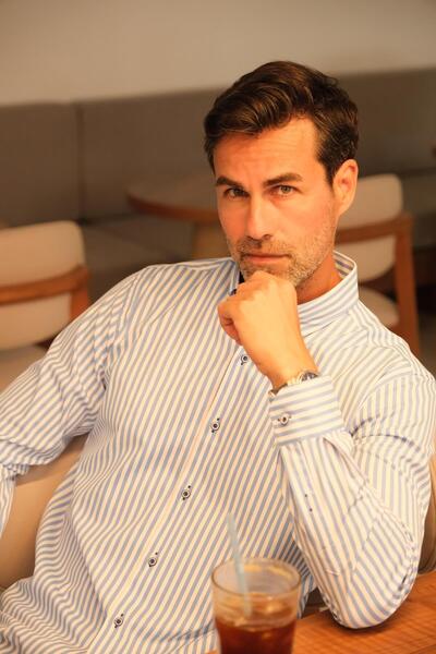 Fitmens Slim Fit Long Sleeve Lycra Striped Collar Buttoned Gift Boxed Men's Shirt Fs-003669 - Light Blue