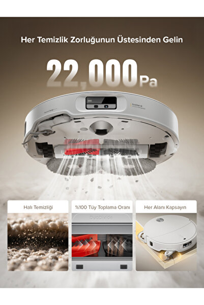 Roborock Qrevo CurvX Akıllı Robot Süpürge Beyaz 22.000 PA Emiş Gücü