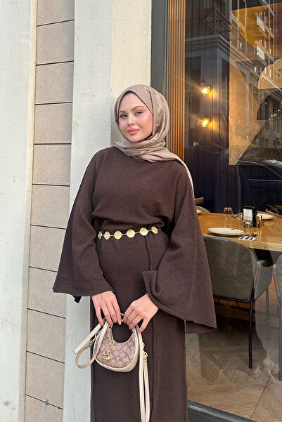 LOCCO Women's Self-Patterned Kraş Dress Brown