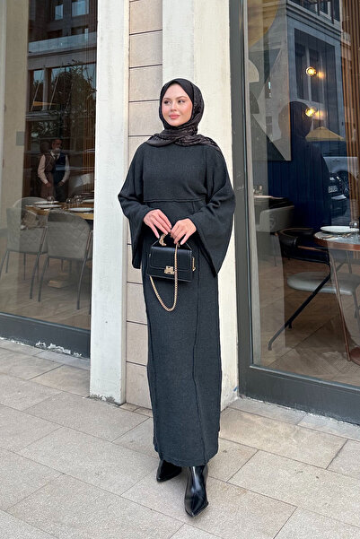 LOCCO Women's Self-Patterned Kraş Dress Anthracite