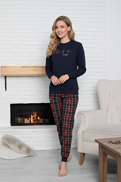 GUAVA+ Жіночий темно-синій велосипедний комір, манжети на зап'ястях, 2 кишені, зимовий джоггер, спортивний костюм, піжама, домашній одяг