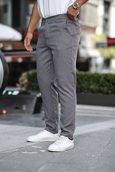 comstar Men's Slim Fit Straight Leg Smoked Striped Trousers