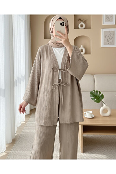 Modamorfo Crinkle Suit with Double Laced Trousers - Mink