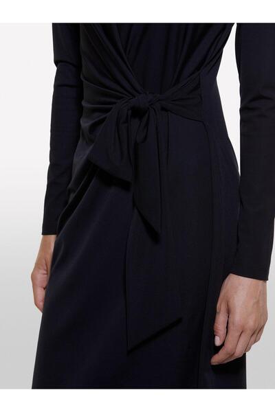 Sisley Viscose Blend Front Knot Detail Long Sleeve Dress Women Black Dress - 324A4Nqxlv066