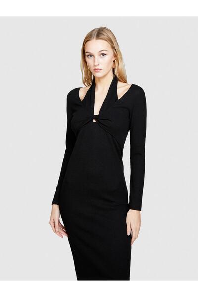 Sisley Women's Long Sleeve Dress with Shoulder and Front Detail Black Dress - 324P4Uvtlv05D