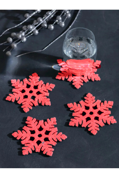 Yenigeldi 2 Pieces Red Snowflake Non-Slip Coasters Patterned Washable Vinyl Christmas