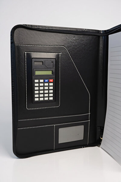 Coverzone Премиум органайзер за бюро от синтетична кожа – държач за документи с клипборд, вграден калкулатор 32,5 × 25 cm