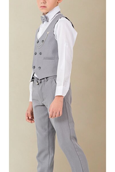 Atlas Kids Boy's Tuxedo Suit – Vest Set Bow Tie Shirts with Jogger Pants and Chains Set of 5