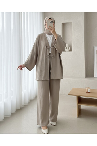 Modamorfo Crinkle Suit with Double Laced Trousers - Mink