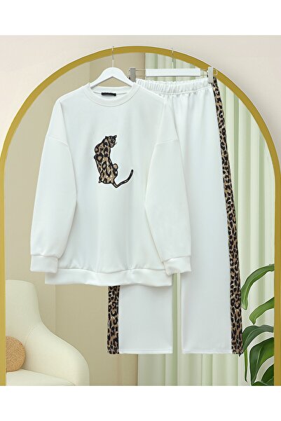 Modamorfo Scuba Suit with Leopard Figure and Patterned Pants - White
