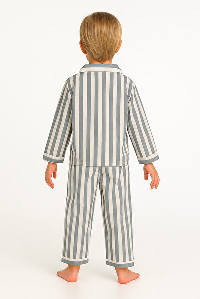 minibambi Set de pijamale unisex pentru copii din bumbac cu dungi albastre