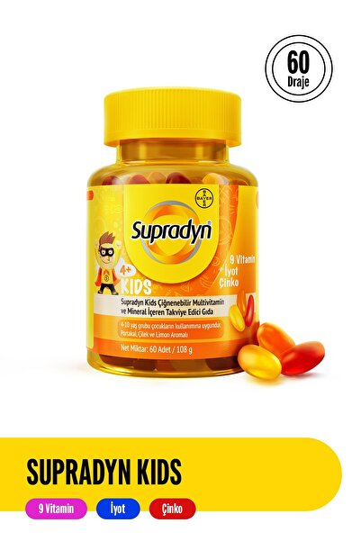 Supradyn Kids 60 Çiğnenebilir Draje | 9 Vitamin, İyot ve Çinko İçeren Takviye Edici Gıda