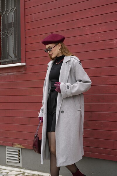 PERADO Gray Belted New Season Lined Premium Quality Women's Cashmere Coat