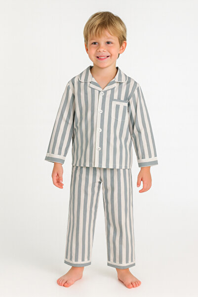 minibambi Set de pijamale unisex pentru copii din bumbac cu dungi albastre