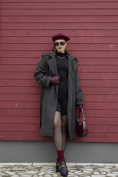 PERADO Anthracite Belted New Season Lined Premium Quality Women's Cashmere Coat