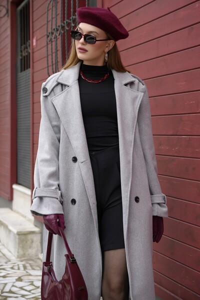 PERADO Gray Belted New Season Lined Premium Quality Women's Cashmere Coat