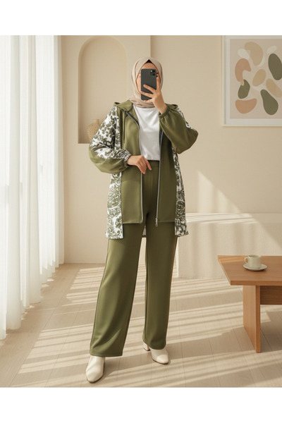 Modamorfo Zippered hooded patterned scuba suit - khaki