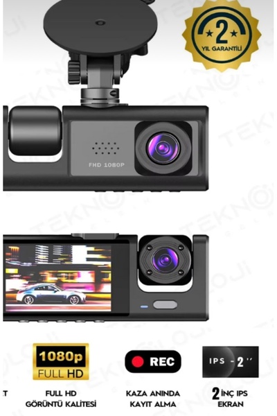 M&S TEKNOLOJİ İLETİŞİM TA-01 Siyah 1080p Araç içi 3 Kameralı Lcd Ekranlı Gece...